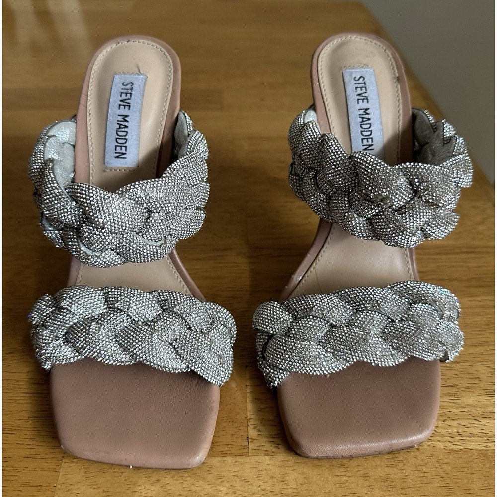 Steve Madden Women's Kenley High Heels Slip-on Sandal Rhinestone Tan Size 6M - Picture 3 of 11